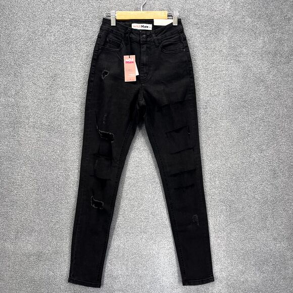 Supredenim Jeans Juniors 8 Black Distressed Skinny ultra Ripped Mid rise - Picture 1 of 15